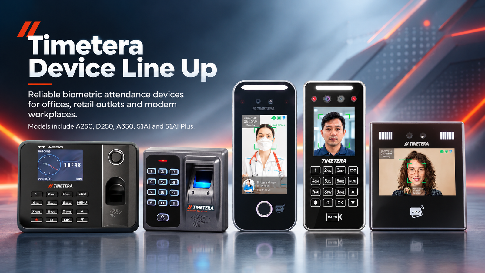 Timetera device line up for standalone biometric attendance systems in Malaysia